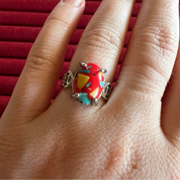 Colorful Red Multi-Stone Statement Ring - Picture 2 of 8